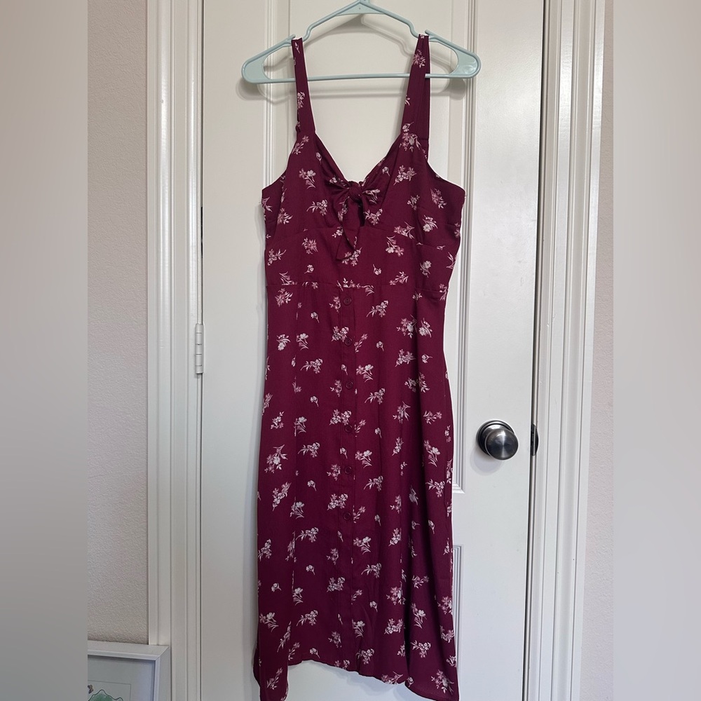 Cotton Candy Burgundy Floral Midi Dress with adjustable straps
